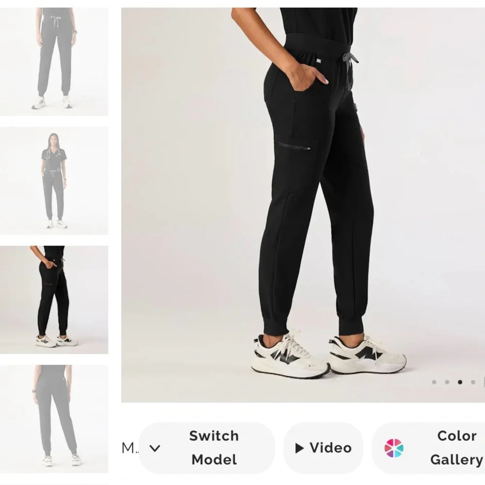 TALL Figs Black Zamora Women's Jogger Scrub Pants with Drawstring XL TALL - Picture 11 of 12